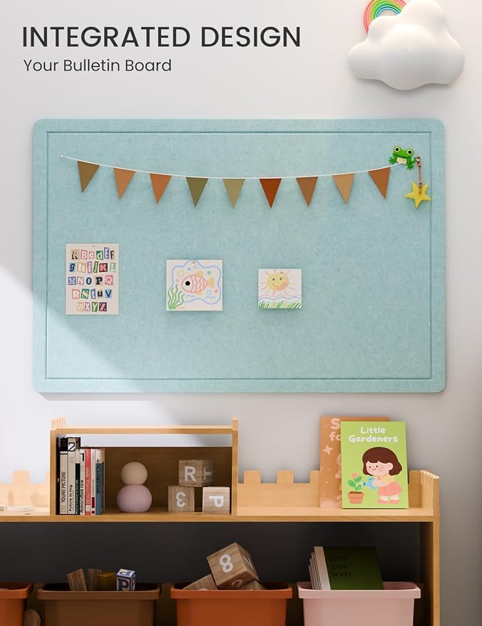 Fluxynara 35.4" x 23.6" Bulletin Board, Aqua Blue | Cork Board Alternative with 12 Removable Adhesive Tabs, Foldable Felt Pin Board for Home, Office, Classroom & Dorm
