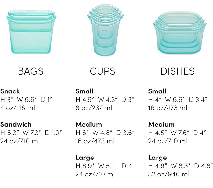 Zip Top Reusable Food Storage Containers Full Set of 8 Lavender – Platinum Silicone Cups, Dishes & Bags – Microwave, Dishwasher & Freezer Safe – Made in USA, BPA-Free