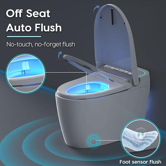 Glendan Smart Toilet Auto Flush: Off Seat Dual Flush One Piece Toilet, Elongated Heated Toilet Seat, Electric Tankless Toilets for Bathrooms, Night Light,Remote,Pre Wet,Soft Close Seat&Lid,ADA Height