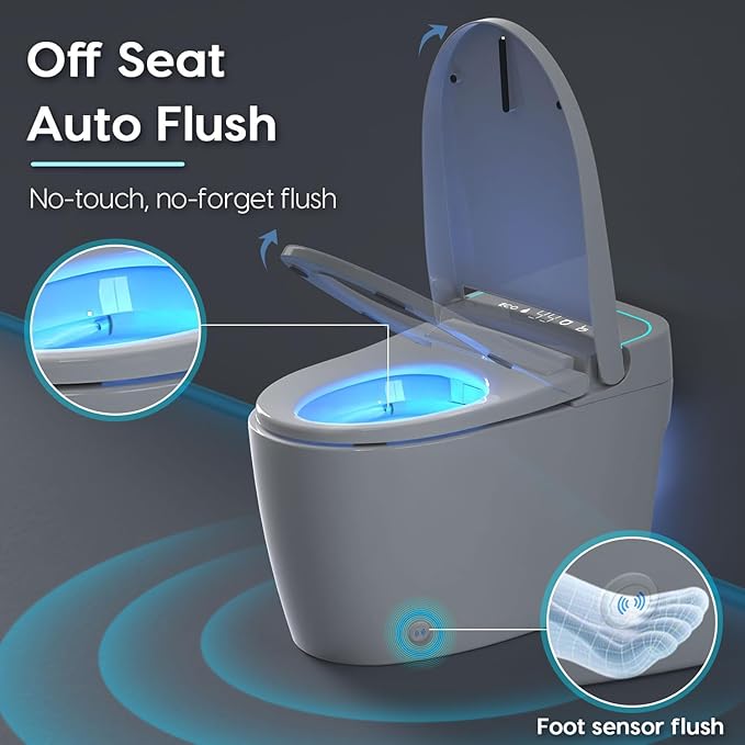Smart Toilet with Bidet Built-in: Auto Dual Flush Bidet Toilet with Dryer, One Piece Toilet with Child Mode, Electric Heated Seat, Foot Sensor, UV-C Night Light, Pre Wet, ADA Height, Manual Lid/Seat