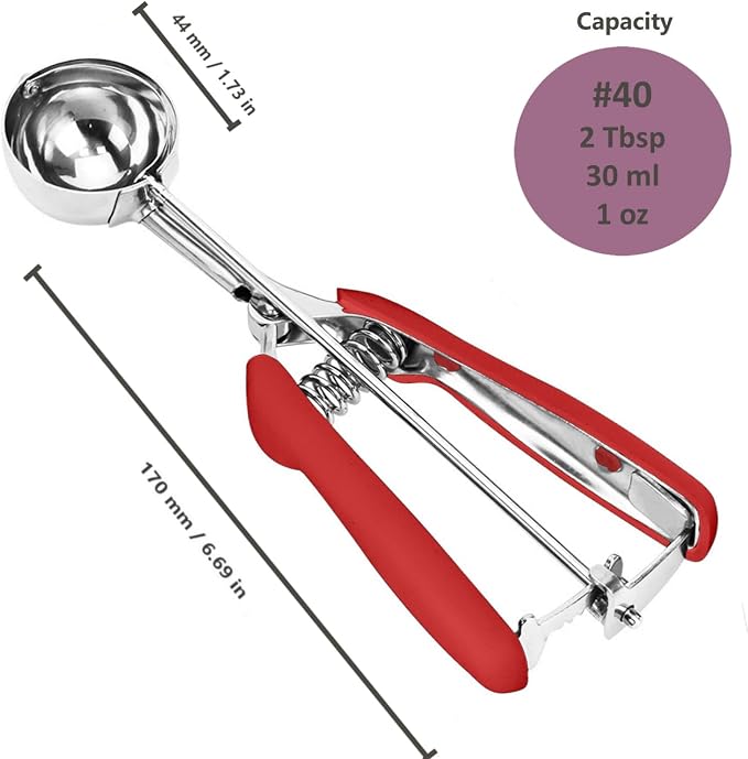 Ice Cream Scoop, 18/8 Stainless Steel Cookie Scoop, Cookie Scoops for Baking, 2Tbsp/ 30ml/ 1oz Cookie Dough Scoop, Ice Cream Scooper with Trigger Release, Cookie Scooper for Baking(Red)…