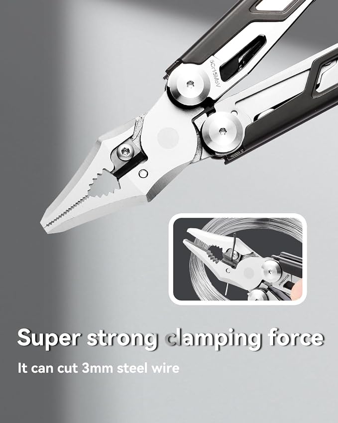 15-in-1 Multitool Pliers with Sheath, Stainless Steel, Black | Folding Multi Tool, Needle Nose Pliers & Wire Cutters, Knife, Saw, Screwdrivers, Bottle Opener, EDC Pocket Knife