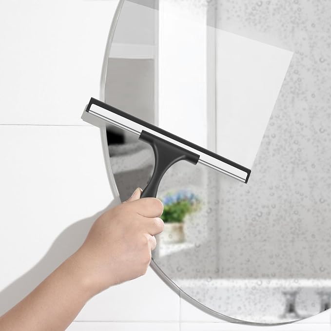 SetSail Shower Squeegee for Glass Doors Stainless Steel Squeegee for Shower Glass All-Purpose Window Squeegee for Tile Shower Walls, Bathroom, Sink, Mirror, Car Window Cleaning 10 Inches