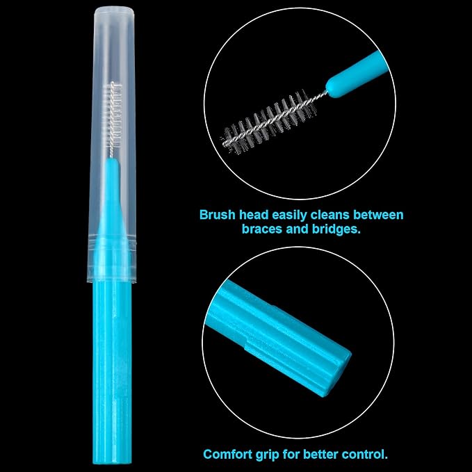 Patelai 100 Count Interdental Brush Set, Soft Braces Cleaner Picks with Cap, Multi Size Teeth Gap Cleaning Tool for Orthodontic Care Bridge Implant Travel Kit(Light Blue,Pink)