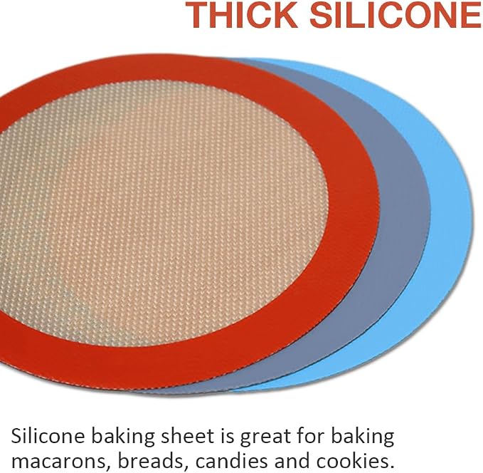 8 Inch Round Silicone Bakintg Mat, Set of 3 Reusable Silicone Baking Mats, Silicone Mat for 8 Inch Cake Pan, Silicone Mat for Baking Cake, Pizza, Pie, Bread, Macaron (Red, Blue, Grey)