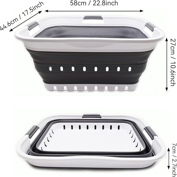SAMMART 42L (11 gallon) Collapsible Plastic Laundry Basket - Foldable Pop Up Storage Container/Organizer - Portable Basket - Space Saving Hamper/Basket (2, White/Dark Grey)