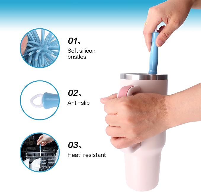 KEUYE 3 Pack Cup Cleaning Kit Compatible with Stanley | 3 in 1 Cup Cleaner Kit with Extra Long Nylon Straw Brush,Bottle Gap Cleane and,Silicone Brush Cleaner