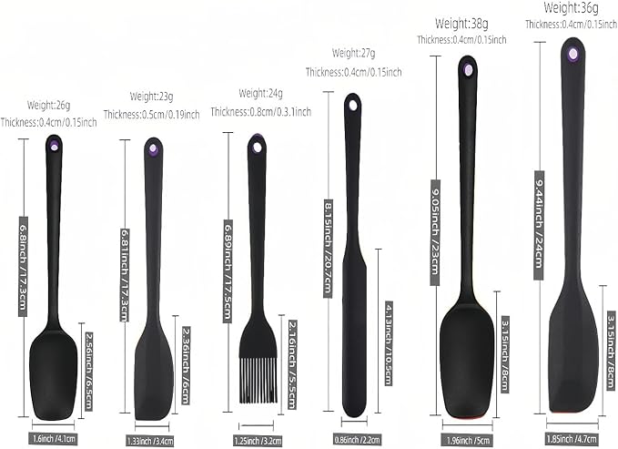 6-Piece Silicone Spatula Set, Non-Stick & Stainless Steel Core, BPA-Free, Dishwasher Safe Kitchen Utensils for Baking, Cooking, Mixing (Black)