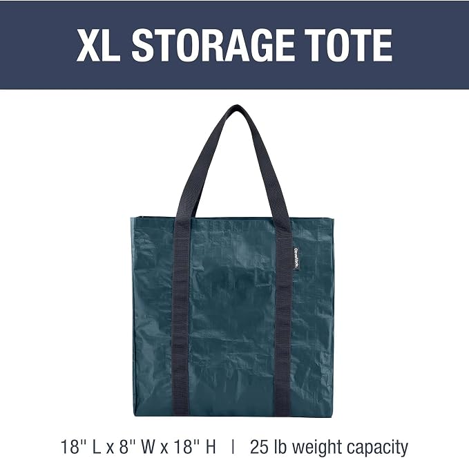 CleverMade Open-Top Storage Tote, 42L, 2 Pack, Ocean | Structured sides stay upright for grocery, laundry, beach, or delivery loading. Reinforced handles carry repeat-use loads.