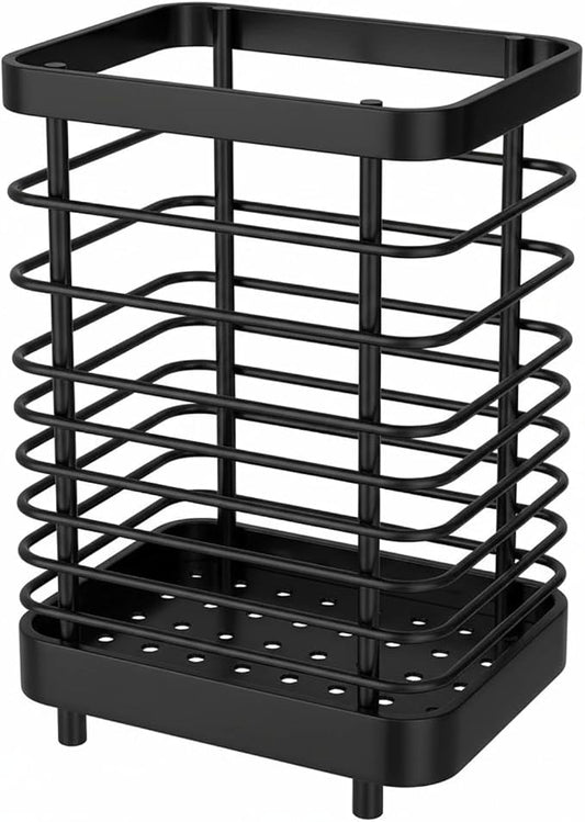 Kitchen Utensil Drying Rack, 18/8 Stainless Steel Utensil Holder Chopsticks Spoon Fork Knife Drainer Basket Flatware Storage Drainer, Dish Drainer for Kitchen Counter (Black)
