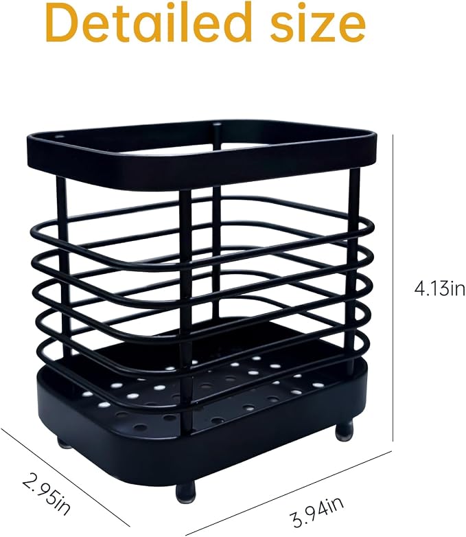 Kitchen Sink Utensil Holder of Drying Rack, Small Stainless Steel Cutlery Drainer Caddy,Spoon and fork organizer (Black)