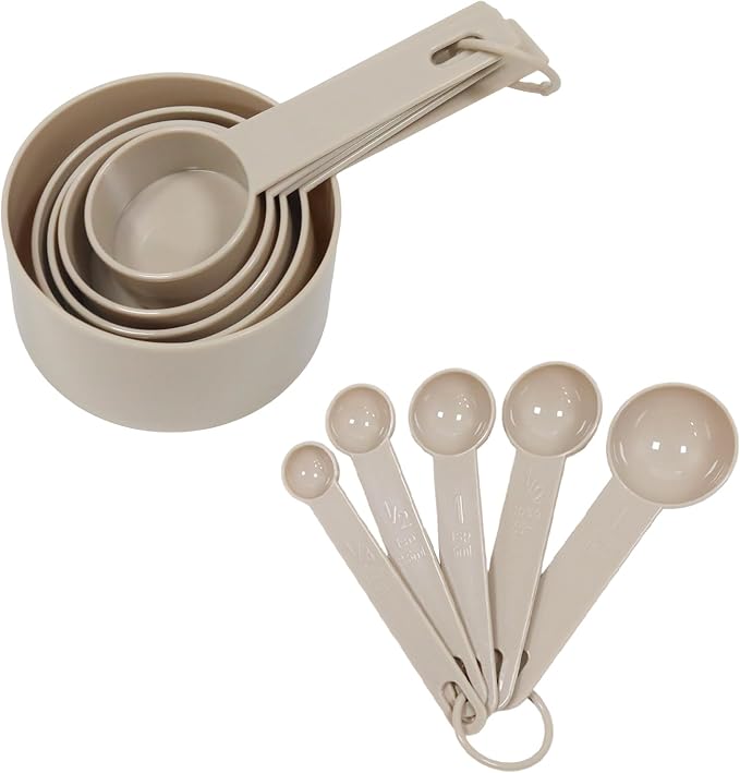 10 Pcs Measuring Cups and Spoons Set, Khaki Stackable Cups and Spoons PP Material Cooking and Baking Kitchen Measure Tools