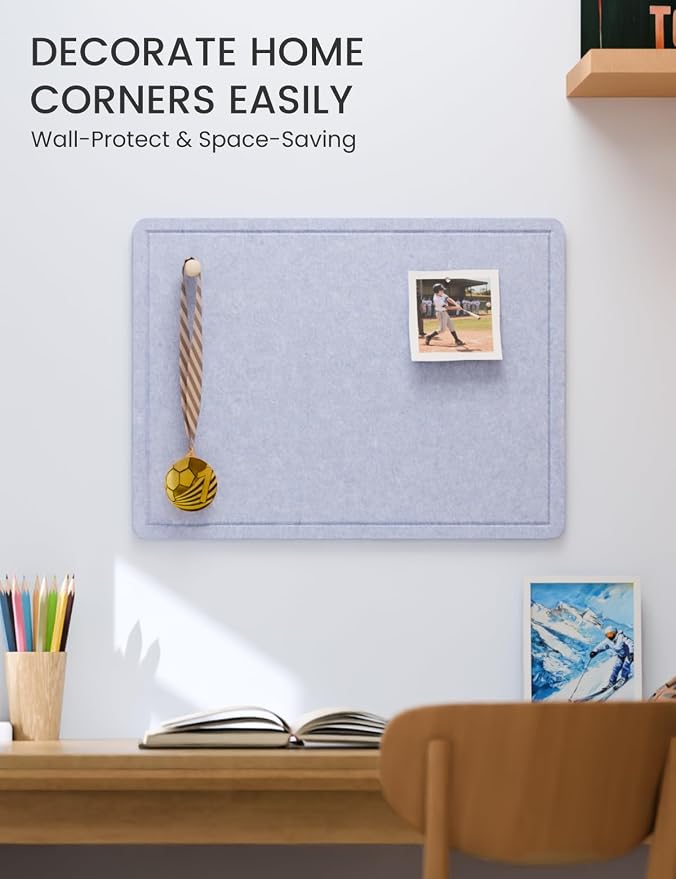 Fluxynara 23.6" x 17.1" Bulletin Board, Soft Periwinkle | Cork Board Alternative with 12 Removable Adhesive Tabs, Foldable Felt Pin Board for Home, Office, Classroom & Dorm