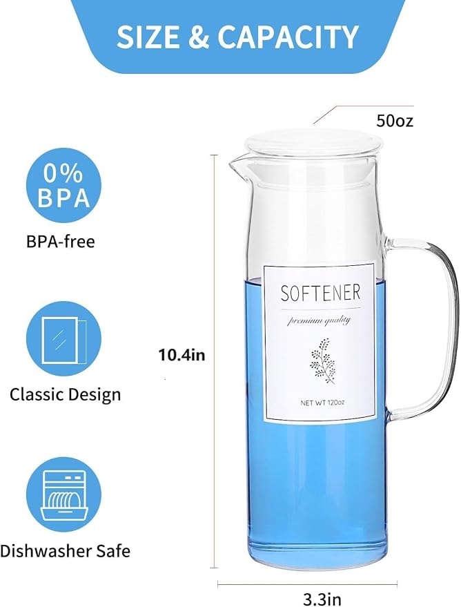 Glass Laundry Detergent Dispenser with Labels & Handles, 2 Pack | 50 oz Glass Containers, Waterproof Labels, Easy Pour Design, Laundry Room Organization, Laundry Detergent & Fabric Softener
