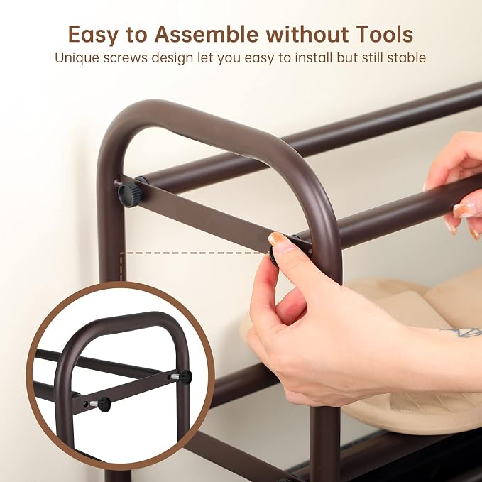 Gonfoam Expandable 4-Tier Shoe Rack for Closet and Entryway, Bronze | Tool-Free Assembly, Metal Material, Adjustable Shoe Organizer, Sturdy, Small Space Solution, Dorms, Garages, Apartments.