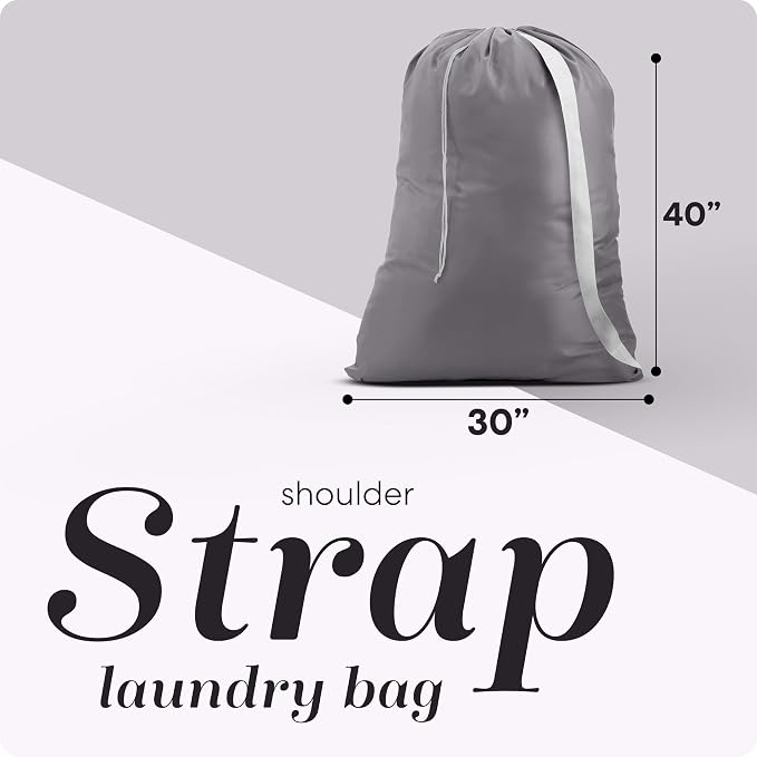 Handy Laundry Bag with Shoulder Strap 30"x40" 2-Pack, Heavy Duty, Grey | 2-Pack Extra Large 30x40 Laundry Bag, Adjustable Shoulder Strap, Drawstring Locking, Heavy Duty for College Dorm Travel, Grey