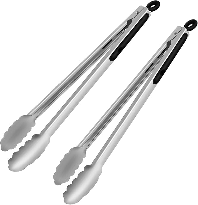 Grill Tongs, 17 Inch Extra Long BBQ Tongs, Premium Stainless Steel Metal Tongs for Cooking, Grilling, Charcoal, Barbecue/BBQ, Buffet (17", 2PCS)