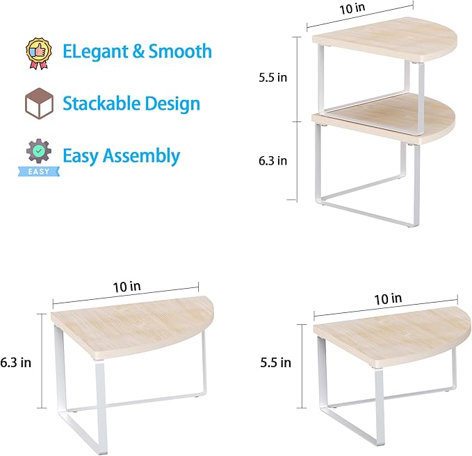 Golener Kitchen Corner Shelf, Corner Spice Rack, Counter Shelf, Stackable | Kitchen Counter Organizer, Plate Organizer for Cabinet, 2-Tier Corner Countertop Shelf, Corner Desk Shelf, Natural Beige
