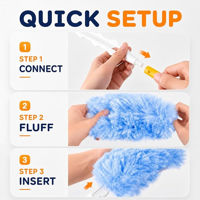 Duster Refills Compatible with Swiffer Duster Handles, 20 Count, 1 Handle | Heavy Duty Fluffy Microfiber,Disposable Dusting Pads for Cleaning Blinds, Fans, Furniture, Shelves, Unscented