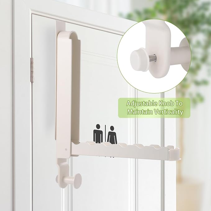 Over The Door Drying Rack, 2 Pack White Foldable Clothes Hanger Doors Hooks | Fits Doors Up To 1.88", Foldable Design, 6 Anti-Slip Slots with Extra Hanging Rod, Door Organizer Rack for Laundry Clothes