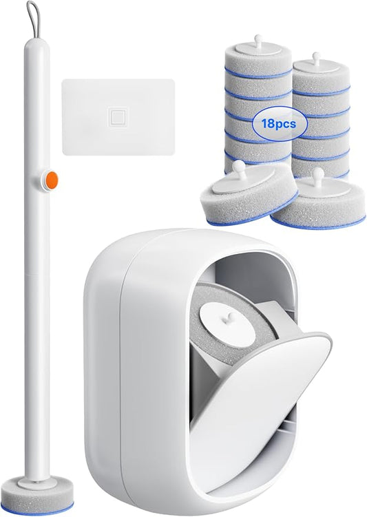 Disposable Toilet Cleaning System - Toilet Wand Kit with 36 High-Performance Refills, Wall Mounted Toilet Brush and Holder for Deep Cleaning Bathroom (Toilet Brush+18 Refills)