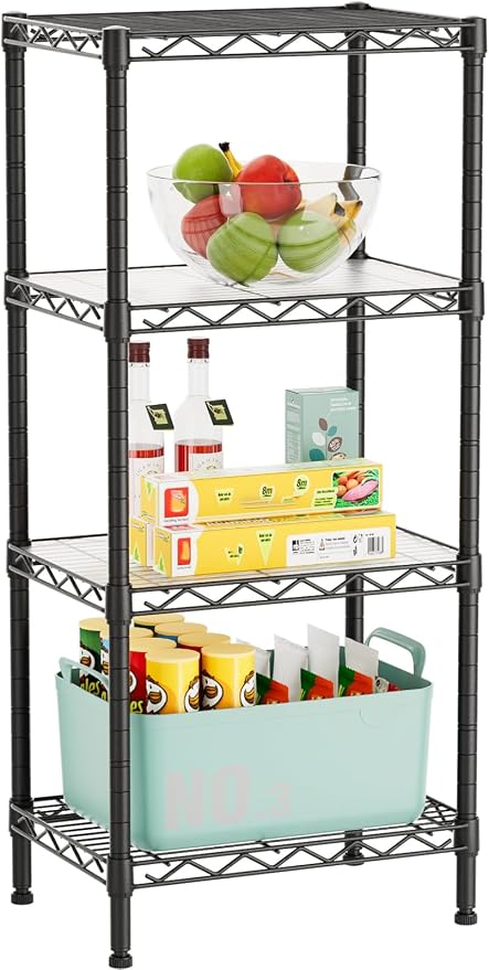 Golpart 4Tier Adjustable Storage Shelves Metal Wire Shelving Standing Shelf | Utility Heavy Duty Unit Rack Closet Organize for Home Kitchen Laundry Room Organization Pantry 11.6"Dx17.6"Wx44"H Black