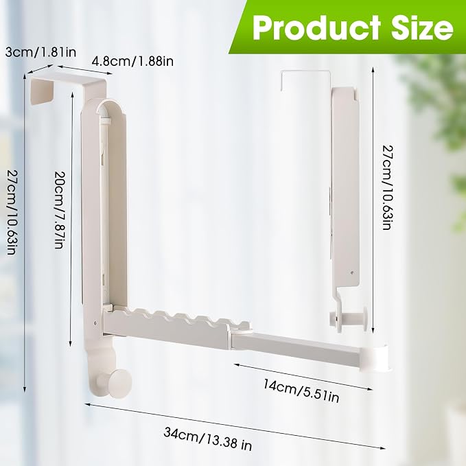 Over The Door Drying Rack, 2 Pack White Foldable Clothes Hanger Doors Hooks | Fits Doors Up To 1.88", Foldable Design, 6 Anti-Slip Slots with Extra Hanging Rod, Door Organizer Rack for Laundry Clothes