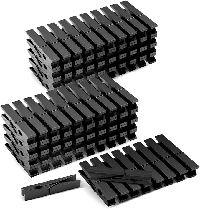 100 Pack Black Wooden Clothes Pins 2.9 Inch, Heavy-Duty Wood Clothespins | Wooden Clips for Hanging, Crafts, Laundry, Photo Display & Classroom Decoration, Smooth Finish & Rust Resistant Spring