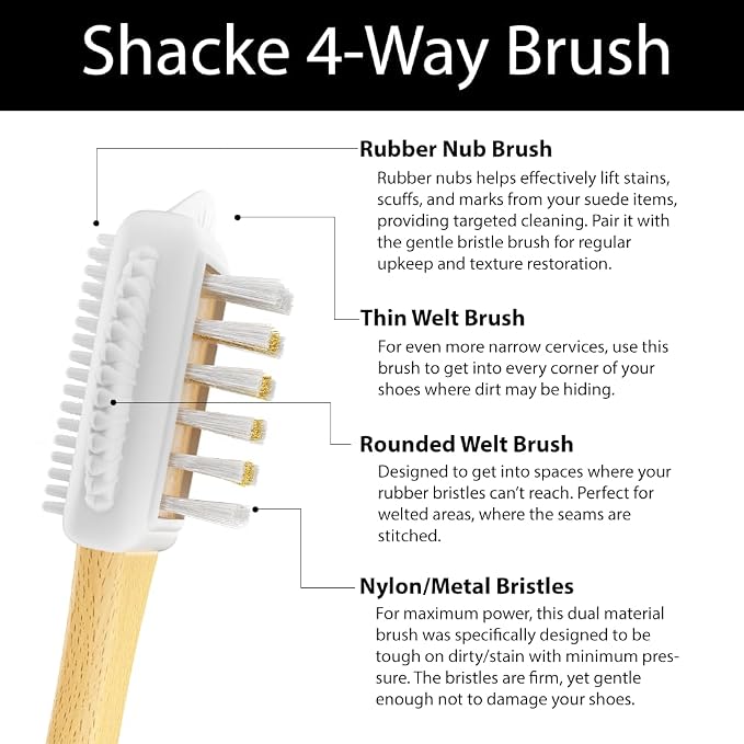 Suede Brush with Wood Handle – Nubuck Cleaner & Suede Shoe Brush | Suede Shoe Brush & Suede Cleaner — Rubber Bristles, Welts, Nylon/Brass Lift Dirt from Shoes, Boots, Bags & Purses