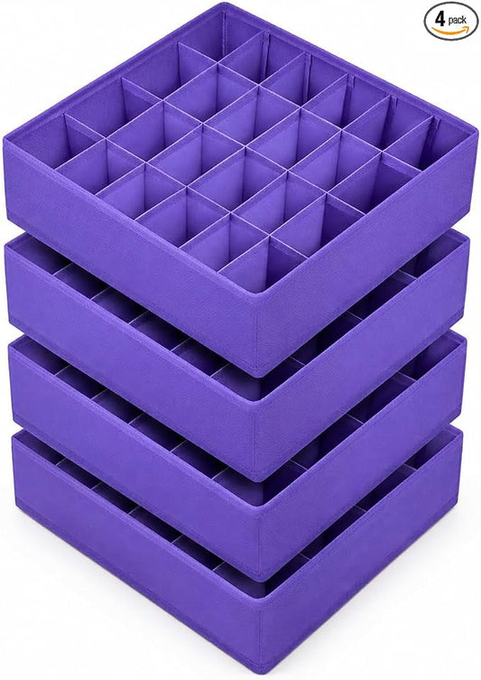 joyoldelf Sock Drawer Organizer Divider 4 Packs Underwear Organizer, 24 Cell Closet Organizers and Storage Organizer Sock Holders Organizers for Storing Socks, Handkerchiefs, Ties, Belts (Purple)