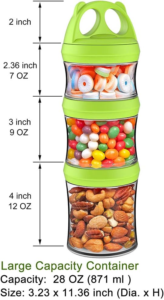 SELEWARE Green Stackable Snack Containers for Kids Toddlers Adults, 28oz | Portable Food Storage Containers for Snacks Formula Powder Drinks and Travel, Twist Lock System Airtight Leak-proof BPA Free