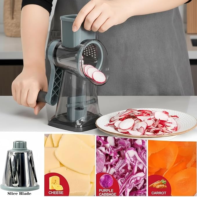 YOUCZON Rotary Cheese Grater Multi-Purpose Stainless Steel Cheese Shredder | rotary grater with strong suction, ergonomic handle and food pusher for fast, safe slicing and shredding.