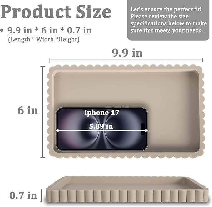Silicone Bathroom Vanity Tray, Sink Caddy for Dish Soap Dispenser, Sponge Holder for Kitchen Sink, Rectangle Bathroom Countertop Organizer for Perfume, Jewelry, Candle (9.9” * 6”, Khaki)