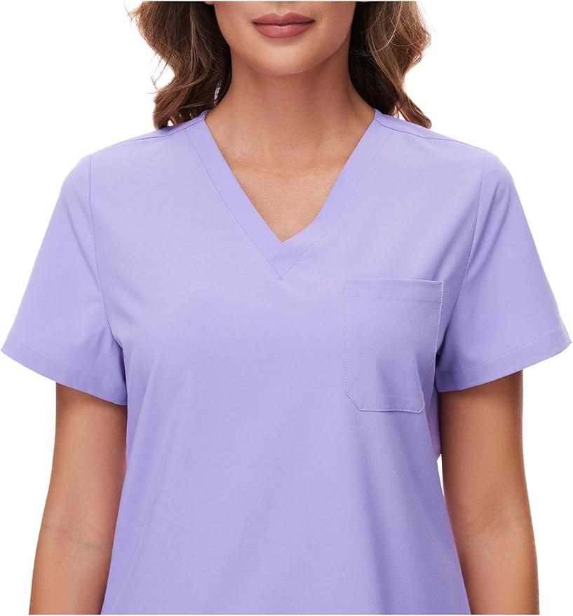 Scrubs Tops for Woman - Soft Stretch, V-Neck Tops | 3 Pockets, Side Split Design, Short Sleeve, Breathable & Lightweight Nursing Shirt, Easy-Care Fabric for All-Day Comfort