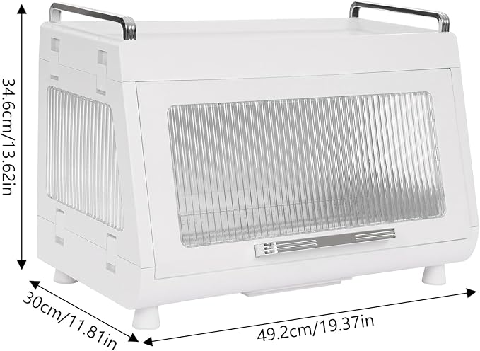 Dish Drying Rack with Lid Cover - 2-Tier Foldable Drain Board, 33lb Capacity Countertop Organizer for Plates, Bowls & Utensils, Space Saving Kitchen Storage (Clear White)