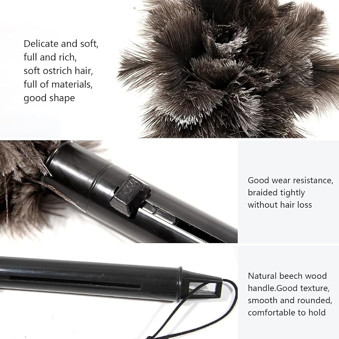 Retractable Ostrich Feather Duster for Cleaning, 15 Inch Fluffy and Natural Feather Duster with Retractable Handle， Reusable Eco-Friendly Handheld Cleaning Supplies(5PCS)
