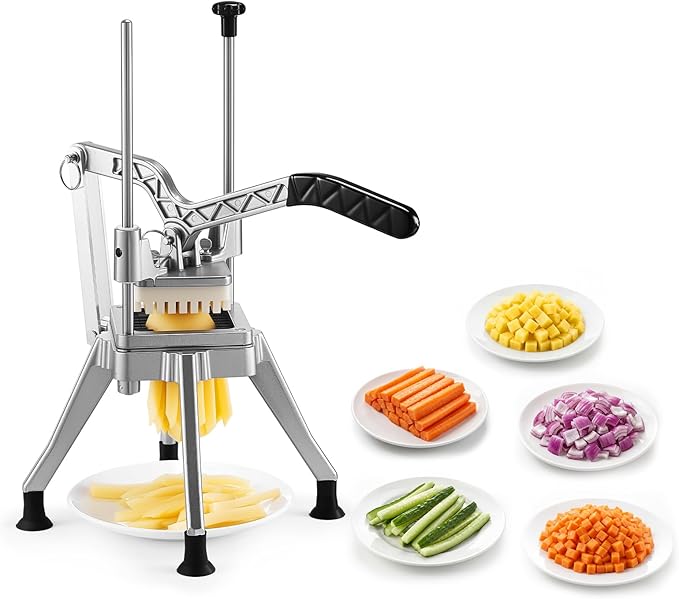 VEVOR French Fry Cutter, 1/4" Blade Commercial Potato Chopper, Lever-Action Vegetable Dicer with Ergonomic Handle, Stainless Steel Potato Slicer for Thin Cut Fries, Onion, Carrots, Bell Pepper
