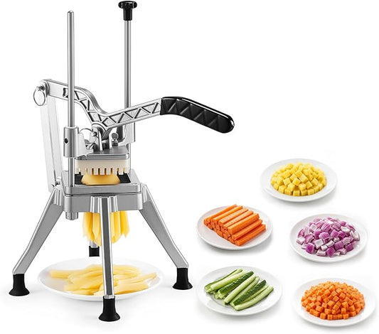 VEVOR French Fry Cutter, 1/4" Blade Commercial Potato Chopper, Lever-Action Vegetable Dicer with Ergonomic Handle, Stainless Steel Potato Slicer for Thin Cut Fries, Onion, Carrots, Bell Pepper