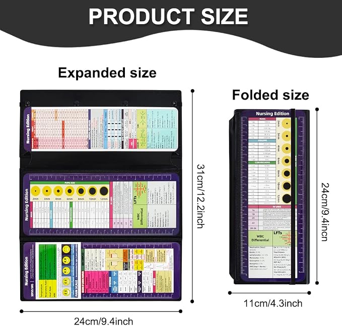 Vuzvuv Black Foldable Nursing Clipboard Nurse Clip Board-1pcs 3 Layers | Sturdy Lightweight Plastic, Fits Pockets/Bags, Built-In Medical Cheat Sheets, for Nurses, Doctors, Medical Students
