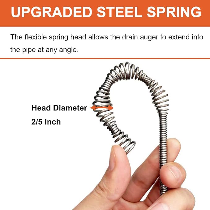 Drain Snake, Drain Auger with Drill Attachment, 25 Feet Plumbing Snake Tool Set Included Drain Clog Remover, Hair Clog Remover ＆ Cleaning Brush for Kitchen, Bathroom and Shower Sink with Gloves