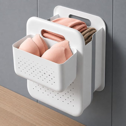 Goderewild Large Collapsible Laundry Basket with Detachable Hanging Organizer, Space-Saving Wall-Mounted Hamper for Home, Dorms, RVs, Main Basket Measures 13" x 9.5" x 17.5" In