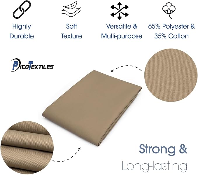 Pico Textiles 15 Yard Bolt Camel Poly Cotton Twill Fabric | 60" Wide, 65% Polyester / 35% Cotton, Medium Weight, Perfect for Pants, Jackets, Skirts and Work Uniforms, Sold by the Yard