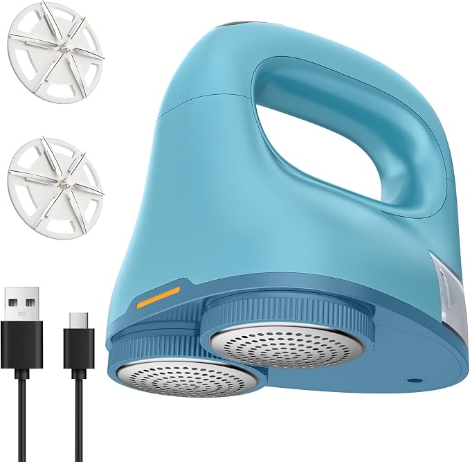 Fabric Shaver with Dual Head, 2X Faster Lint Remover for Clothes, 6-Leaf Blades, 2-Speed Electric Sweater Defuzzer with LED Display for Furniture & Clothing