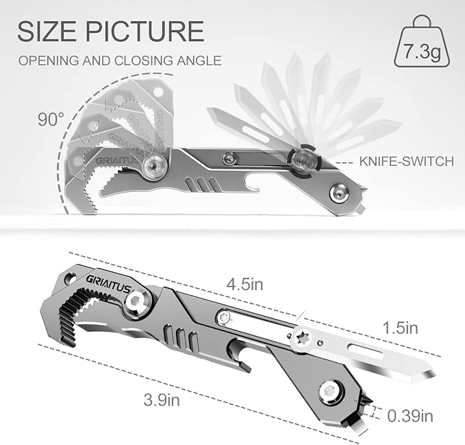 EDC Multitool 7 in 1 with knife, Wrench, Folding Knife, Screwdriver | Bottle Opene, Ruler, Urgent Car Window Breaker and Seatbelt Cutter, EDC Pocket Multi Tool for Gifts for Men (Bright silver)
