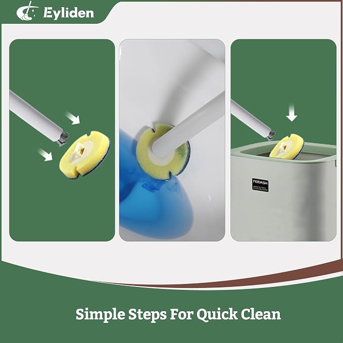40 Count Pre-Soaked Refills Sponge, Dedicated for Eyliden Toilet Bowl Wand | Built-in Cleaner, No Extra Needed, Quick Change, Disposable Replacement Brush Heads for Bathroom Cleaning, Yellow