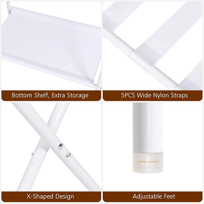 AMHANCIBLE Luggage Rack, Set of 2, Foldable Suitcase Stands for Guest Room | Metal Luggage Holder with Storage Shelf for Bedroom, Hotel, Easy Assemble, White