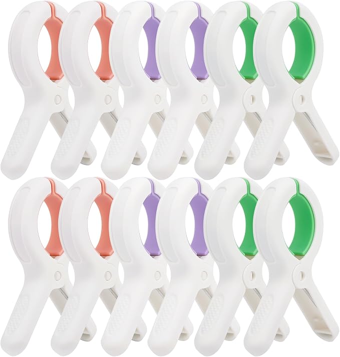 Beach Towel Clips for Chairs Cruise-Clothespins 12 pcs Heavy Duty Laundry Clamps Clothes Pegs Chair Clips Towel Holder Windproof Clothes Pins for Lounge Chair 3 Colors | Heavy Duty Laundry Clamps Clothes Pegs Chair Clips Towel Holder Windproof for Loun...