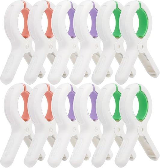 Beach Towel Clips for Chairs Cruise-Clothespins 12 pcs Heavy Duty Laundry Clamps Clothes Pegs Chair Clips Towel Holder Windproof Clothes Pins for Lounge Chair 3 Colors | Heavy Duty Laundry Clamps Clothes Pegs Chair Clips Towel Holder Windproof for Loun...