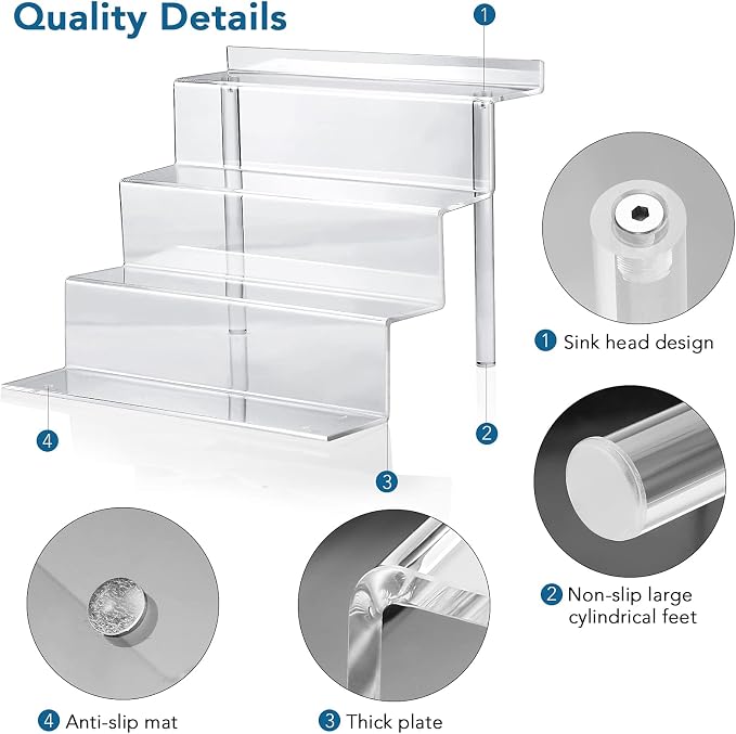 bigantss 12 Inch Acrylic Shelf for Perfume Organizer in 3 Pack, 4 Tier Funko POP Shelves, Cologne Organizer Tiered Riser Display Stand, Acrylic Display for Decoration