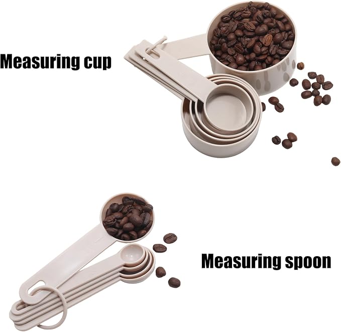 10 Pcs Measuring Cups and Spoons Set, Khaki Stackable Cups and Spoons PP Material Cooking and Baking Kitchen Measure Tools